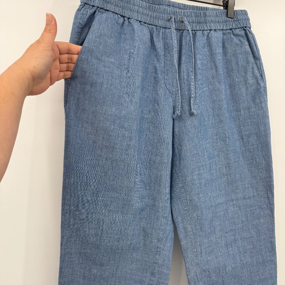 J Crew Pants Women 8 Blue Chambray Drawstring Cotton Tapered Coastal Lagenlook - Picture 2 of 11